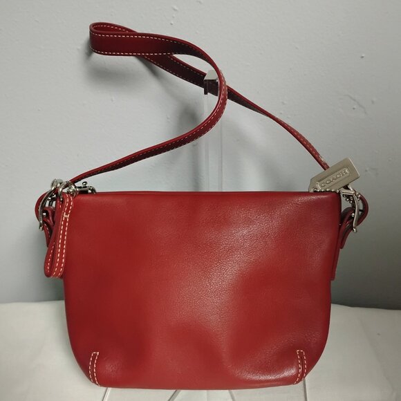❤️COACH RED Leather Demi Mini 7.5"  Zip Close Adjustable Strap Handbag Purse - Picture 1 of 8
